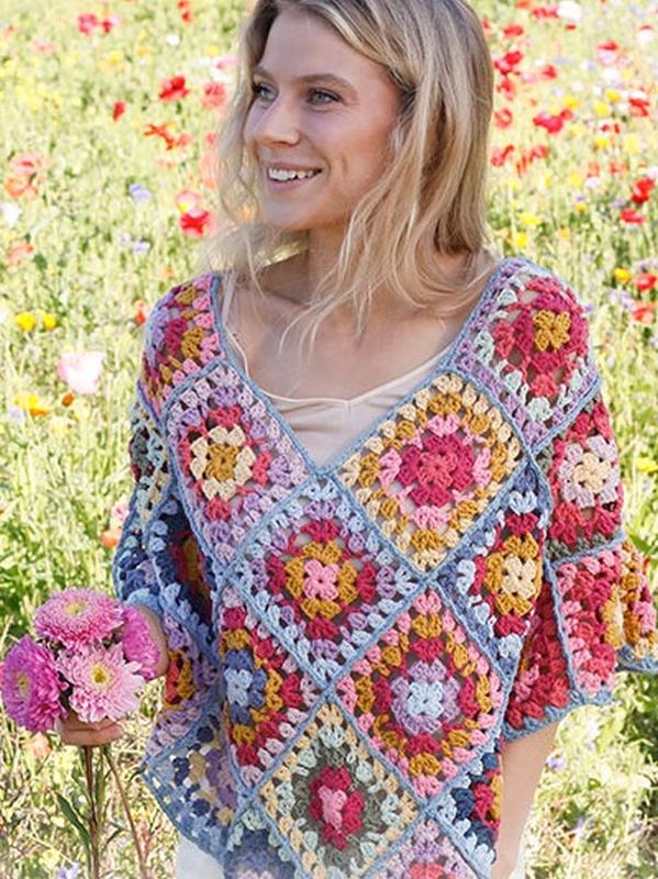 Bohemian Bliss Granny Square Poncho In Drops Paris