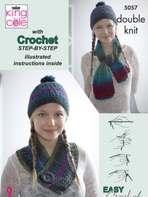 King Cole 5057 Crochet Scarf, Hat and Cowl Set										