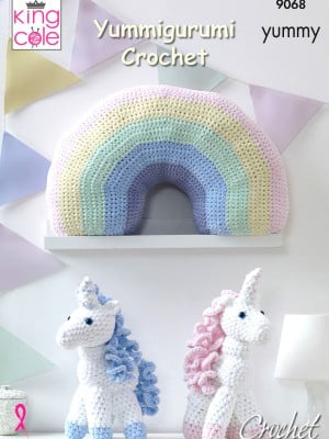 King Cole 9068 Crochet Rainbow Cushion and Unicorns										